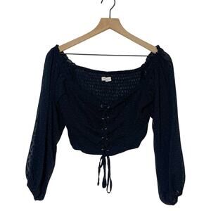Aeropostale Crop Top Size L Black Lace-Up Off The Shoulder Whimsygoth Cottage